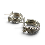 Judith Ripka Sterling Silver Half Hoop Post Earrings Omega Back Huggie