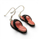 Sterling Silver Enamel Flip Flop Earrings Pink & Black Beach Vacation Jewelry