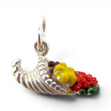 Sterling Silver Enamel Cornucopia Charm for Bracelet Thanksgiving Gift Vintage