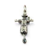 Brocosi.com sterling silver scarecrow charm with moveable arms and detailed hand-enameled clothing.