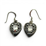 Sterling Silver Puffy Heart Charm Earrings Dangle Drop Flowers Floral 925