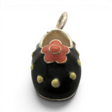 Sterling Siver Enamel Polka Dot Shoe Charm for Bracelet Pink Flower Bow Vintage