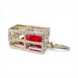 Sterling Silver Red Enamel Lobster Trap Cage Charm for Bracelet Sea Gift Vintage