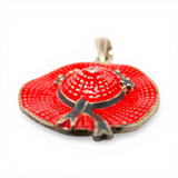 Sterling Silver Red Enamel Hat Ribbon & Flowers Pendant for Necklace Vintage