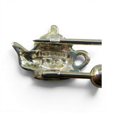 Sterling Silver Teapot Charm Pin Holder Hanger Beads Tea Party Gift Vintage New