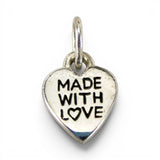 Sterling Silver Made with Love Heart Charm for Bracelet Small Two Sided New
