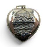 Sterling Silver Basket of Apples Puffy Heart Pendant for Necklace Big Charm 74