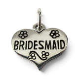Sterling Silver Bridesmaid Heart Charm for Bracelet Wedding Gift Flowers New