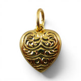 Puffy Heart Sterling Silver Charm for Bracelet Antiqued Scroll Design Pendant 2