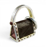 Sterling Silver Enamel Brown Handbag Bag Charm for Bracelet Purse Vintage New