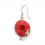 Sterling Silver Enamel Red Hat Earrings Ribbon Flowers Drop Dangle Friend Gift