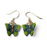 Sterling Silver Enamel Butterfly Earrings Drop Dangle Blue Green Pink Magenta
