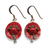 Sterling Silver Enamel Red Hat Earrings Ribbon Flowers Drop Dangle Friend Gift