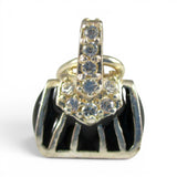 Sterling Silver Enamel Handbag Charm for Bracelet Blue or Black Striped Purse