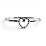 Sterling Silver Outline Heart Bangle Charm Bracelet Gift for Her Vintage New BCS