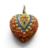 Sterling Silver Enamel Peach Pink Puffy Heart Pendant for Necklace VIntage