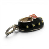 Sterling Siver Enamel Polka Dot Shoe Charm for Bracelet Pink Flower Bow Vintage