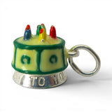 Sterilng Silver Enamel Happy Birthday Cake Charm for Bracelet Gift Vintage New