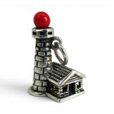 Sterling Silver Red Top Lighthouse Charm for Bracelet Shining Light Vintage New