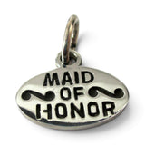 Brocosi.com antiqued sterling silver Maid of Honor charm with engraved lettering for a bridesmaid bracelet gift
