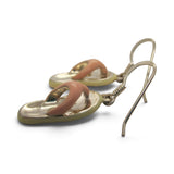 Brocosi.com vintage flip-flop earrings with hand-enameled white and soft pink details on silver hooks