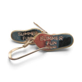 Brocosi.com sterling silver flip flop earrings with white and pink enamel and Summer Fun inscription