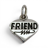 Brocosi.com antiqued sterling silver heart charm with Friend engraving for a charm bracelet