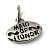 Brocosi.com antiqued sterling silver Maid of Honor oval charm for charm bracelets, perfect bridesmaid wedding gift.
