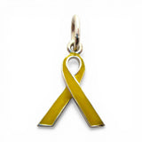 Brocosi.com yellow awareness ribbon charm, sterling silver with hand-enameled finish. Symbolizes remembrance, forgiveness, and welcome.