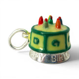 Sterilng Silver Enamel Happy Birthday Cake Charm for Bracelet Gift Vintage New