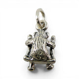 Tiny Bear on Swing Sterling Silver Charm Miniature Small Finding Jewelry Making