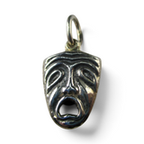 Brocosi.com antiqued sterling silver comedy tragedy theater mask charm with detailed expressive facial features