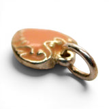 Small Sterling Silver Peach Pink Enamel Heart Charm for Bracelet Vintage New