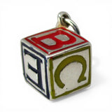 Sterling Silver Enamel Alphabet Block Charm for Bracelet ABC Toy New Mom Gift