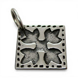Sterling Silver Ring of Tulips Quilt Pattern Square Charm for Bracelet Vintage