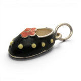 Sterling Siver Enamel Polka Dot Shoe Charm for Bracelet Pink Flower Bow Vintage