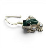 Sterling Silver and Green Enamel Frog Earrings Dangle Drop Vintage 925 BCS