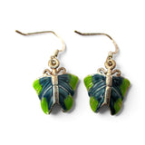 Sterling Silver Enamel Butterfly Earrings Drop Dangle Blue Green Pink Magenta