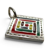 Sterling Silver Enamel Log Cabin Quilt Block Pattern Charm for Bracelet BCS Gift