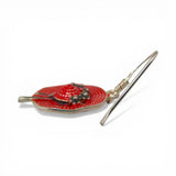 Sterling Silver Enamel Red Hat Earrings Ribbon Flowers Drop Dangle Friend Gift