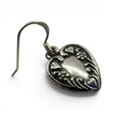 Sterling Silver Puffy Heart Charm Earrings Dangle Drop Flowers Floral 925