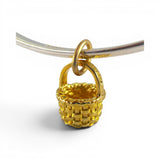 Sterling Silver on Gold Vermeil Mini Round Country Basket Charm for Bracelet BCB