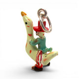 Sterling Silver Enamel Uncle Sam on Goose Charm for Bracelet Patriotic Folk Art