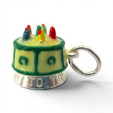 Sterilng Silver Enamel Happy Birthday Cake Charm for Bracelet Gift Vintage New