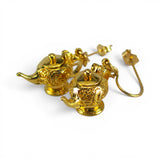 Gold Vermeil on Sterling Silver Aladdin Teapot Earrings Dangle Drop Tea Gift