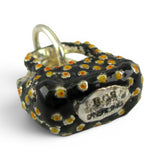 Sterling Silver Enamel Fabric Purse Charm for Bracelet Handbag Bag Gift Vintage