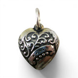 Puffy Heart Charm for Bracelet Sterling Silver Vintage 3D Double Sided Pendant 1