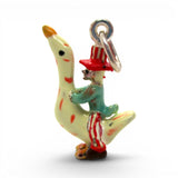 Sterling Silver Enamel Uncle Sam on Goose Charm for Bracelet Patriotic Folk Art