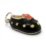 Sterling Siver Enamel Polka Dot Shoe Charm for Bracelet Pink Flower Bow Vintage