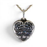 Puffy Heart Sterling Silver Charm for Bracelet Antiqued Scroll Design Pendant 2